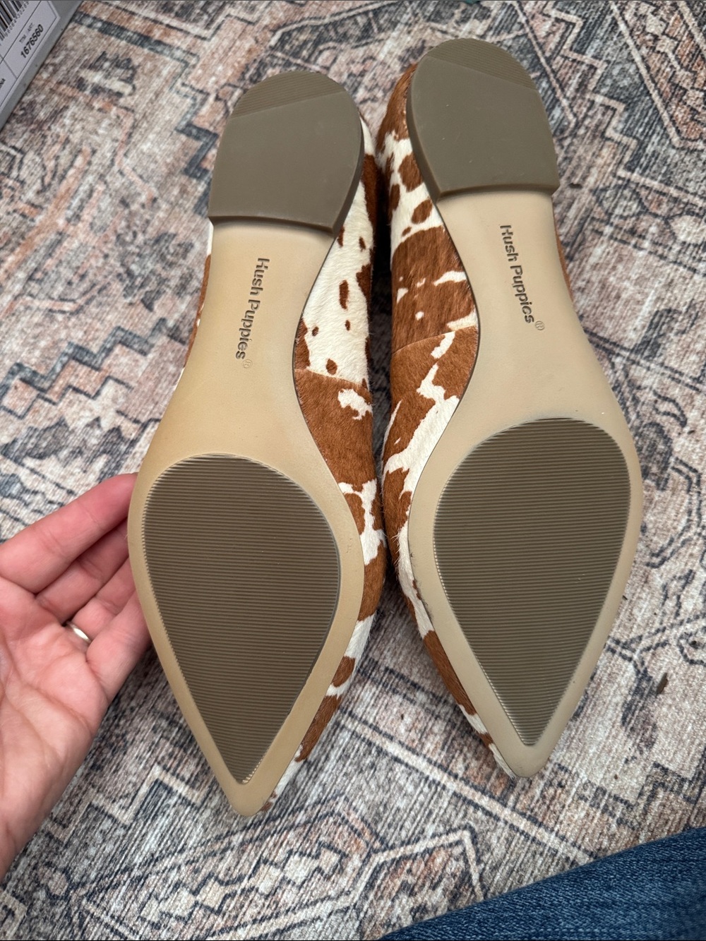 Hush Puppies Cowhide-Print Pointed Toe Flats - Brown & White - Picture 4 of 7